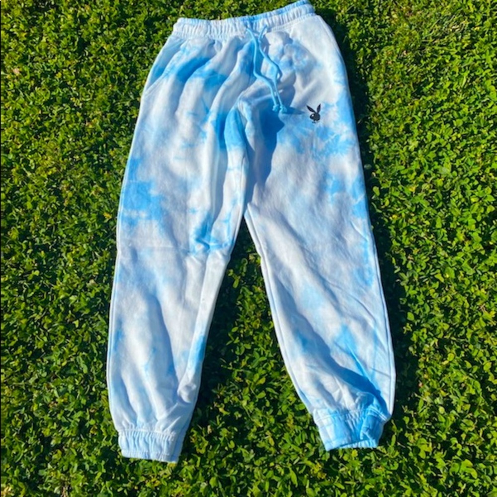 Blue and white Missguided Playboy sweats  WITH tag